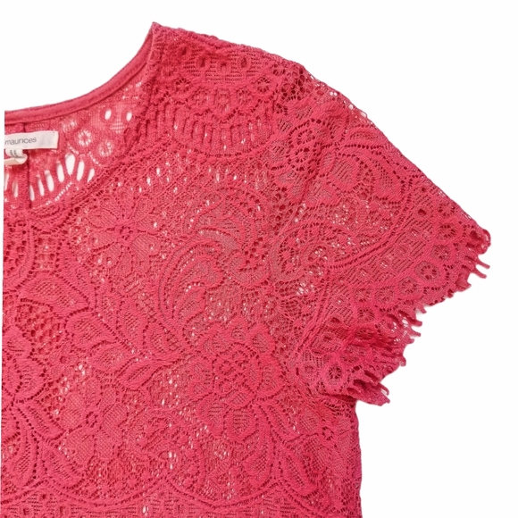 Maurices Tops - Maurices Split-Back Coral Pink Crochet Lace M Top